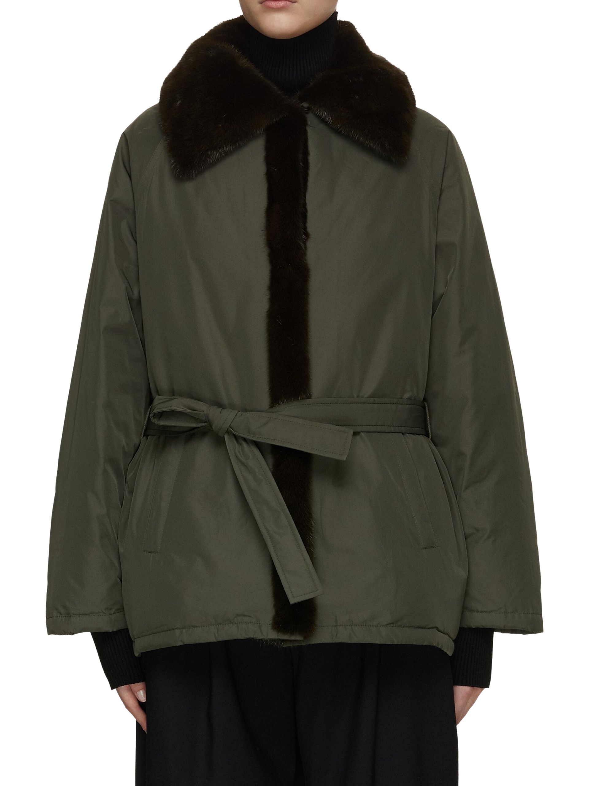 Buy Yves Salomon green down jacket with mink fur at the Park